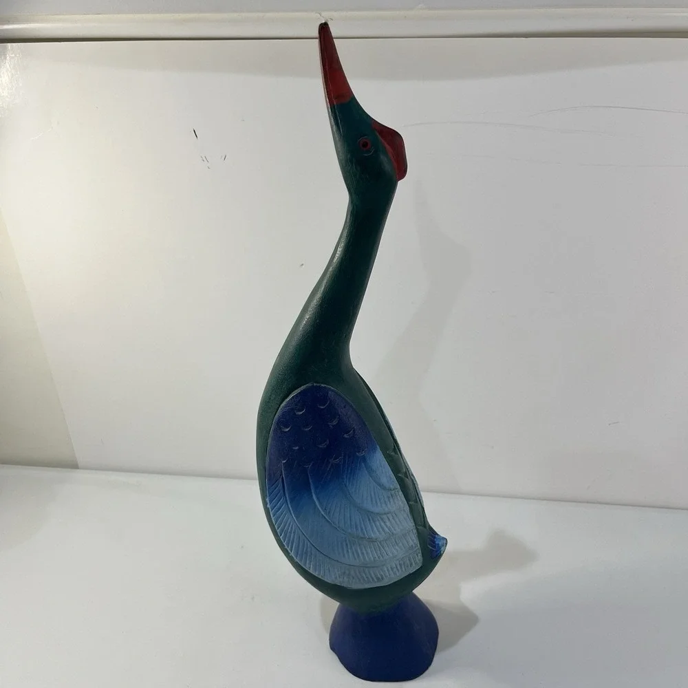 Vtg MCM Wood Swan Long Neck Figurine 18.5